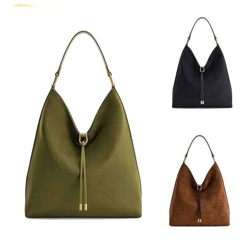 Aria Large Capacity Faux Suede Shoulder Crossbody Bag For Women Solid Color Underarm Commuter Bag, Simple Casual Purse Suotong0917