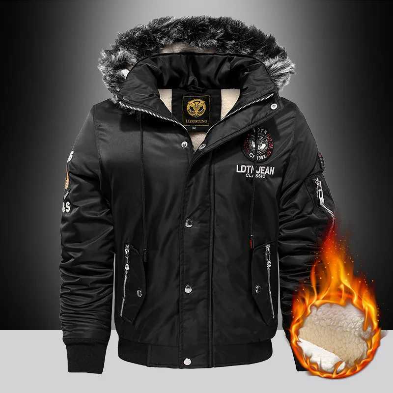 Mens Winter Warm Hooded Jacket with Raw Edge Lined Aviator Jacket Embroidered Badge Design Windproof and Waterproof Jacket W250926