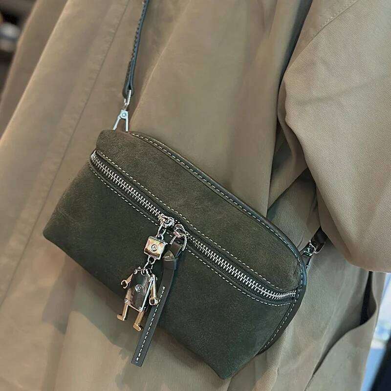 Autumn Winter Women's Mini Suede Cowhide Leather Crossbody Handbag Designer Lady Commuting Shoulder Bag OL Phone Bag Suotong2509