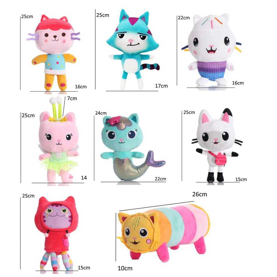 New Gabbys Dollhouse Plush Toy Mercat Cartoon Stuffed Animals Smiling Cat Car Cat Hug Gabys Girl Dolls Kids Birthday Gifts Y250925