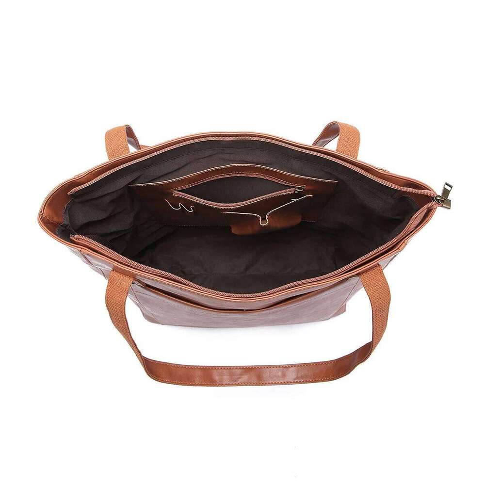 Fashion Tote Commuter Women Bags Soft Handbag Purse Shoulder Bag With Pockets Retro Waxed Leather Large Capacity Suotong2509