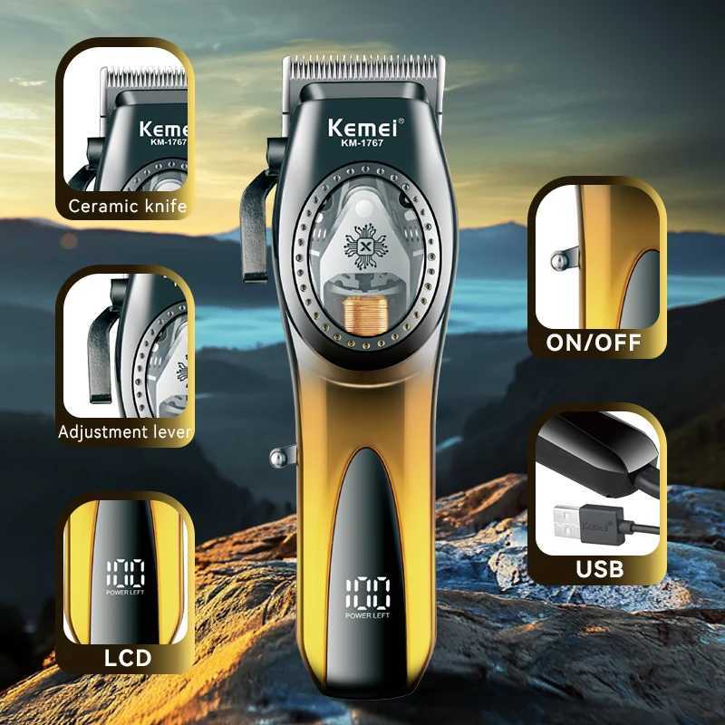Kemei Trimmer Professional Hair Trimmer DLC Blade Haircut Machine 9000 RPM Magnet Motor Trimmer Electric Clipper for Men KM1767 R250926