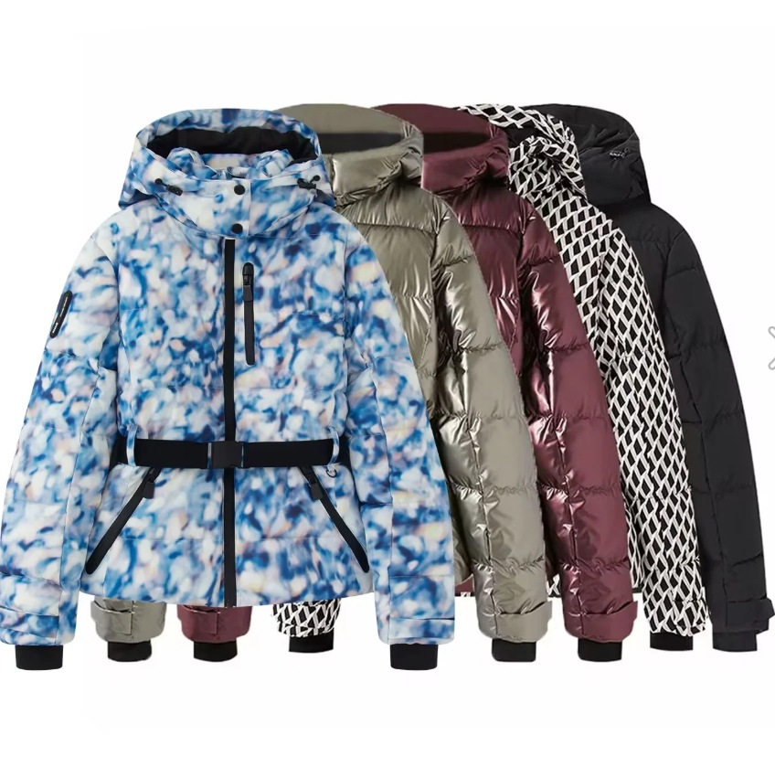 Women's Jackets Fashion Hooded Padded Coat With Belt Women Slim Standing Collar Full Sleeve Pocket Winter Ladies Windproof Warm Ski Jacket