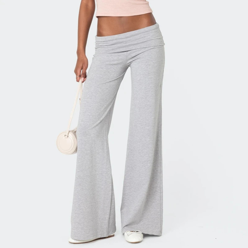 Casual Wide Leg Sweatpants for Women Fold Over Low Rise Flare Yoga Lounge Pants Back to School Clothes for Teen Girls Outfits 250922