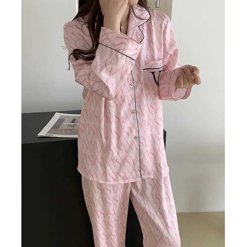 Loose Satin Home Clothes Spring Autumn Pajamas Nightwear Print V Lounge Wear Two Piece Set Print Long Sleeve Trouser Nightwear Z250925
