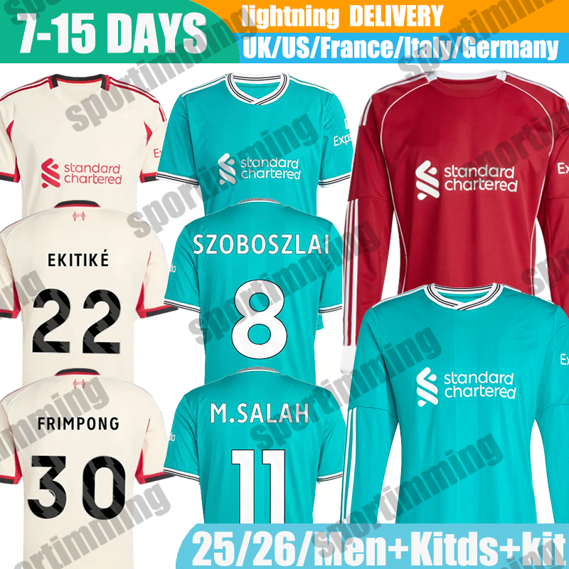 25 26 Season soccer jersey M.S A L A H #11 MAC ALLISTER #10 Kerkez #6 sleeves soccer football Mens Kids Kits 25 26