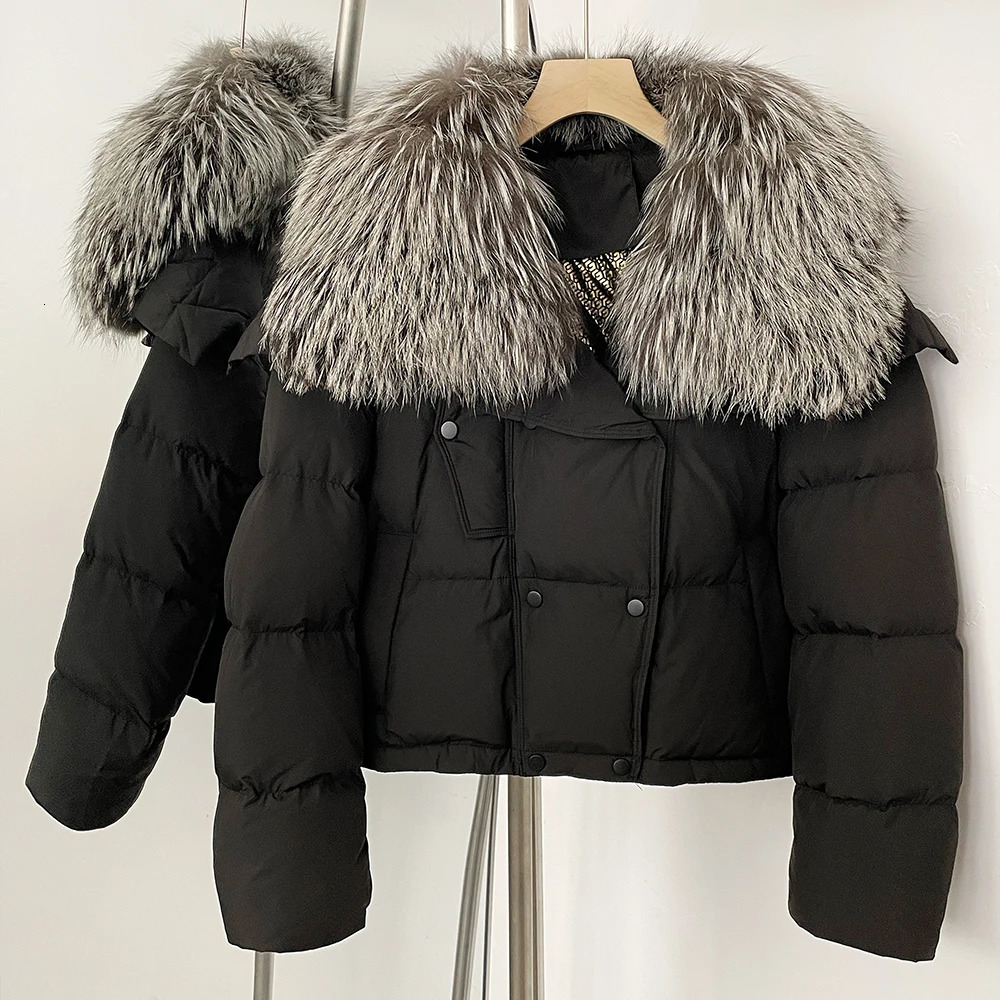 OFTBUY Real Fur Coat Women Short Puffer Jacket Autumn Winter White Duck Down Coat Double Breasted Warm Outerwear Female 250917