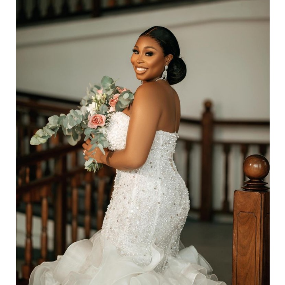 Arabic Dubai Sweetheart Neck Mermaid Wedding Dresses Ruffles Princess Pearls Beading White Bridal Gowns Pleat Wedding Gowns for Brides Vestidos De Noi