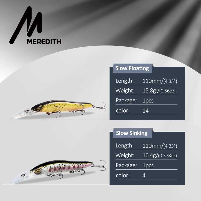 MEREDITH Slow Sinking or Flaoting 110mm Minnow Wobbr Artificial Hard Bait Depth 03m Bass Pike Bait Tack W250926