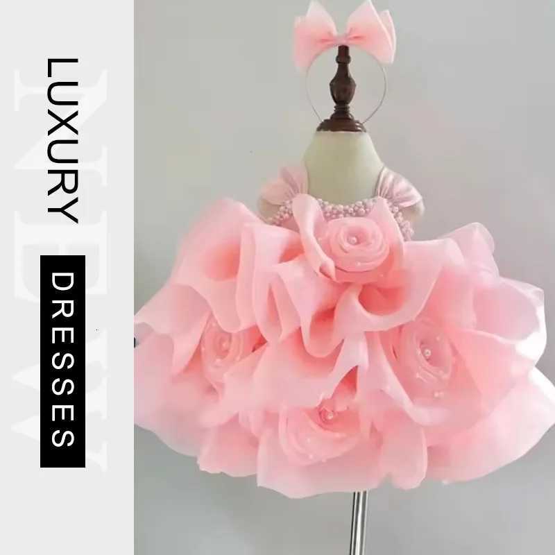 Luxury Puff Ball Gowns Flower Girl Dresses Pink Ball Gown Birthday Party Dress for Girls Tiered Puff Glitter Kids Pageant Gown Z250926