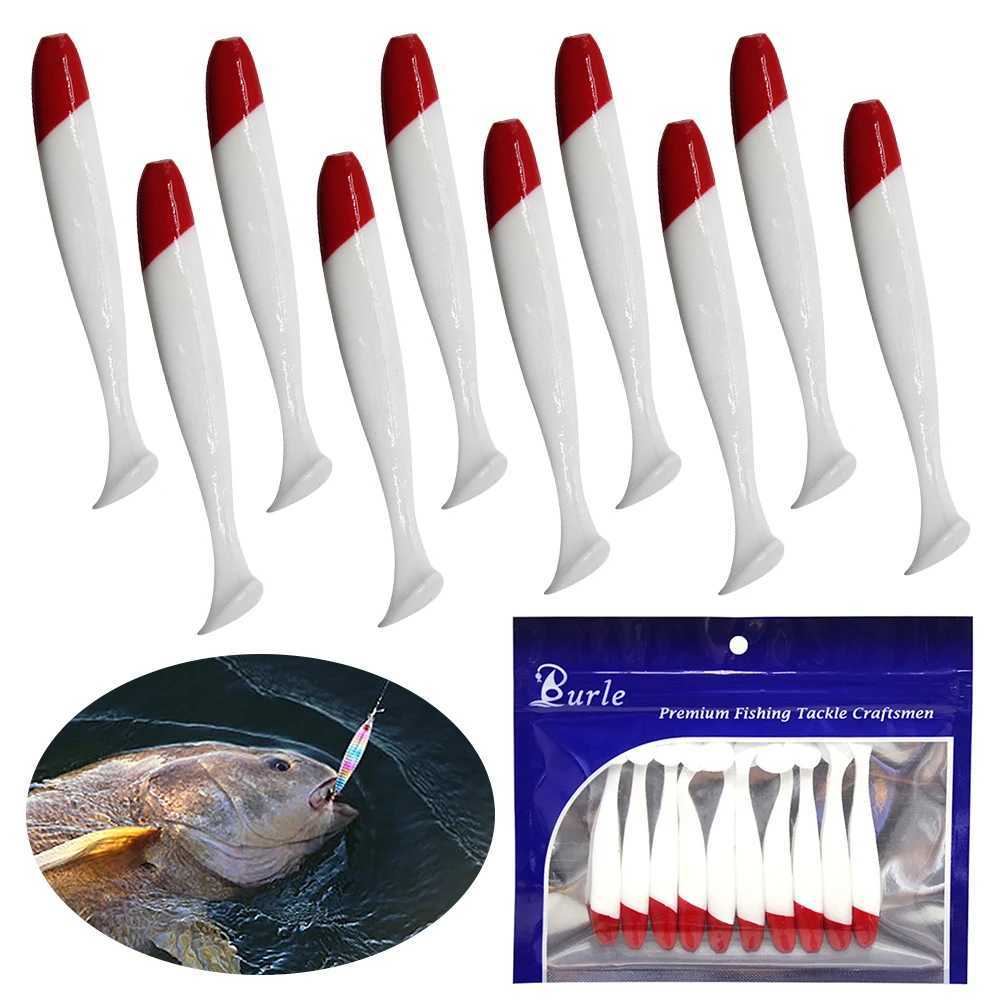 10Pcs Artificial Worm Swimbait 55637cm Red White Body T Tail Bait PVC Soft Fish Wobbrs Fishing Accories W250926
