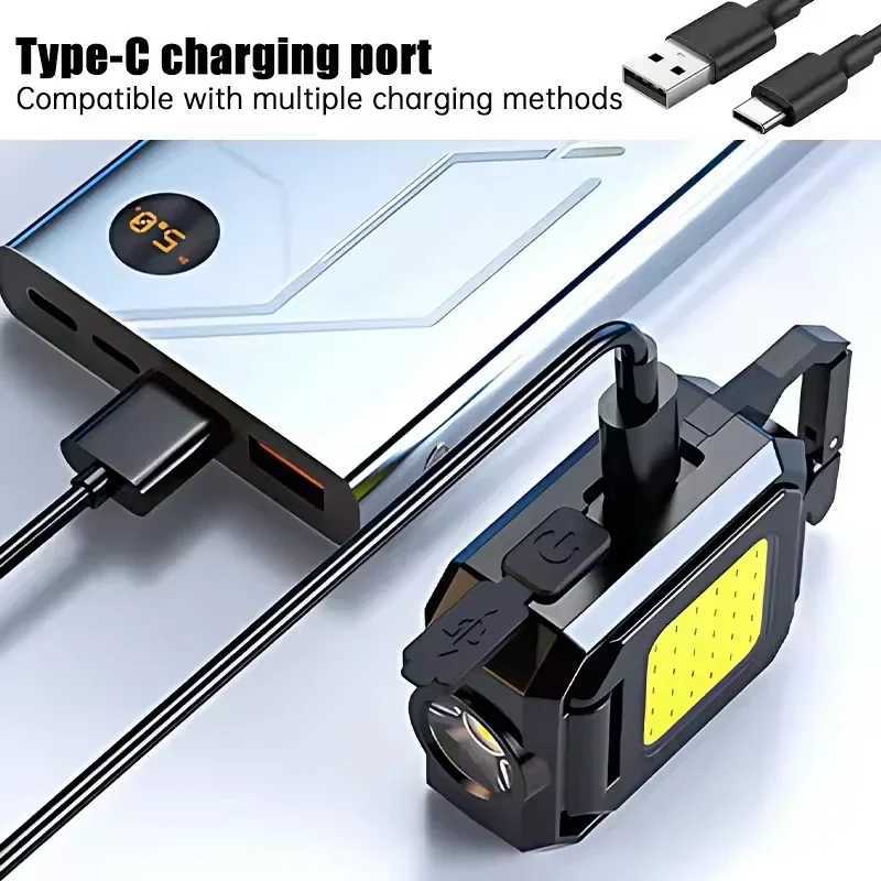 COB Work Light USB Rechargeable Lamp Flashlight Mini Keychain Light with 90 Foldable Side Lights Super Bright Portable Lanterns C250925