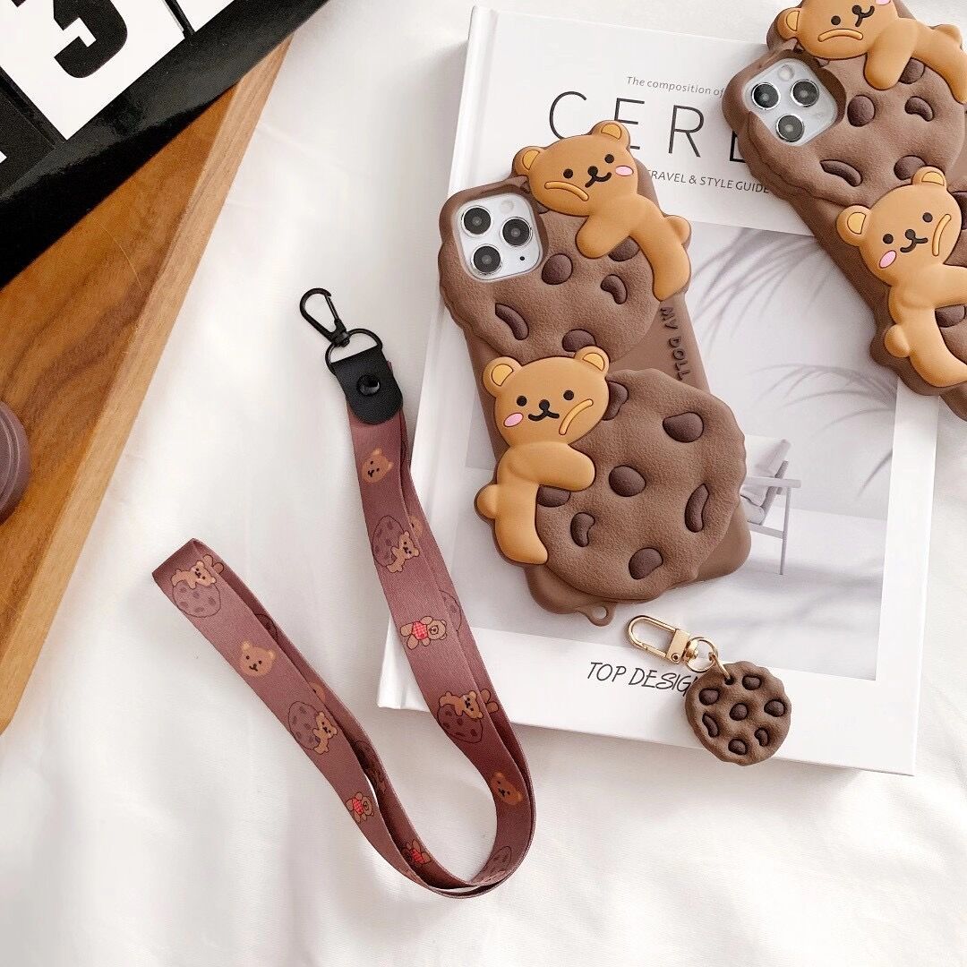 Cartoon Version Anti-fall Phone Case Biscuit Bear Shape Mobile phone protective case with hanging rope for iPhone17 16PRO MAX 15 14 PRO