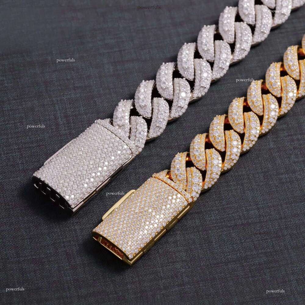 Large in the Middle 14/16/18MM S Gold Plated VVS Iced Out Moissanite Dia Cuban Link Chain Necklace