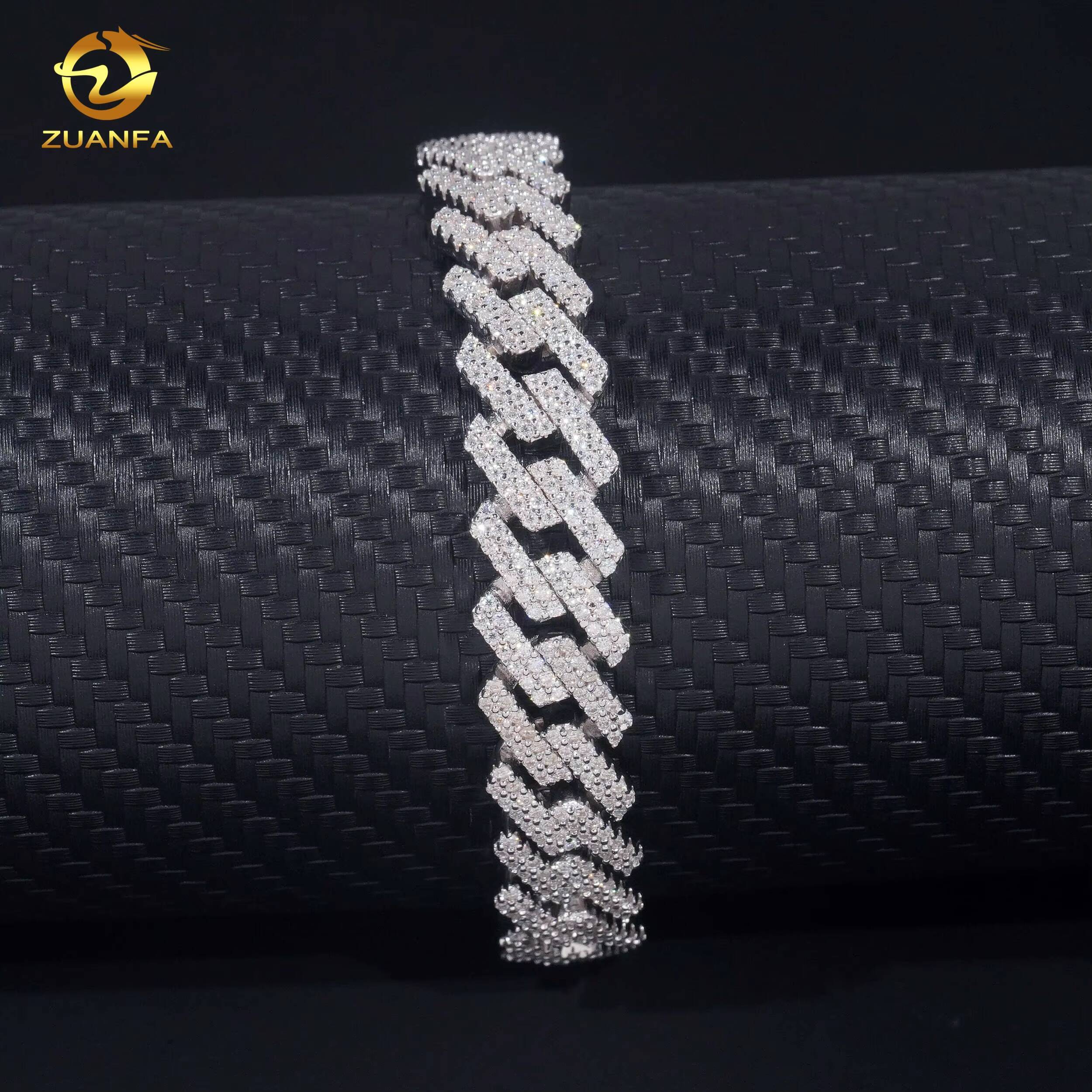 12mm Hip Hop Rapper Jewelry Necklace Men Diamond Iced Out Cuban Link Chain 925 Silver VVS Moissanite Necklace Bracelet