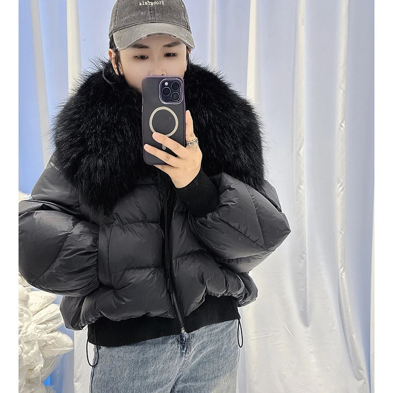 Detachable Winter Jacket Women Real Natural Big Raccoon Fur Collar Thick Warm Duck Down Loose Oversize Outerwear Streetwear 250917