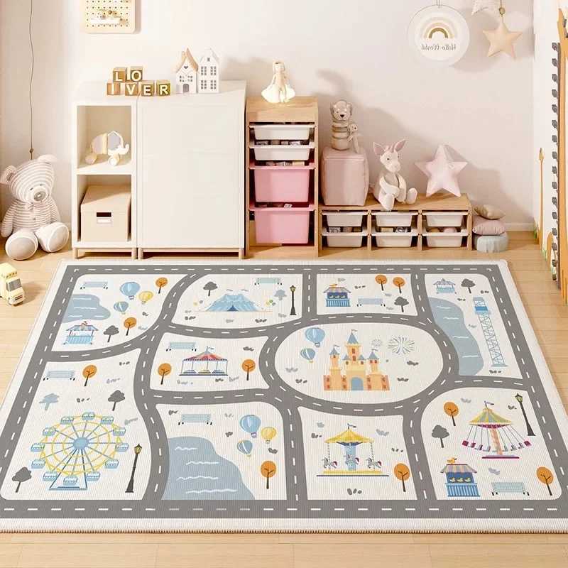 Childrens Room Play Area Carpet Living Room Bedroom Childrens Car track Digital puzzle game mat Baby play crawl mat C250926