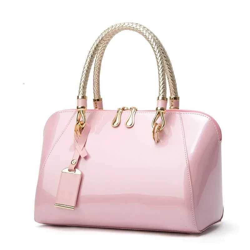 Luxury Designer Handbag Shiny Faux Leather Boston Bag 2025 Fashion Blue Red Black Beige Pink Bags for Women Sac De Luxe Femme Z250926