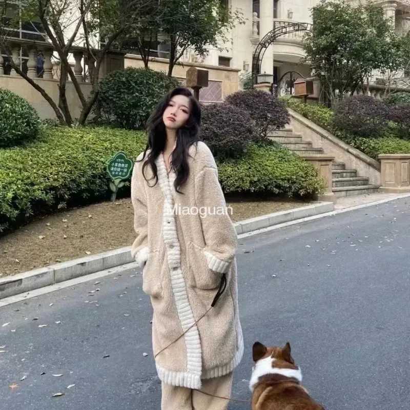 Autumn Winter Warm Fleece Pajama Sets Thicken Coral Velvet Nightgowns Sleepshirts and Bottoms Suit Homewear Long Robes for Women Z250925
