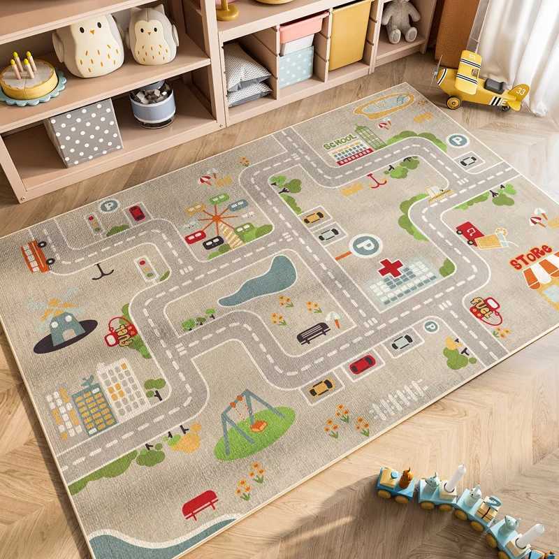 VIKAMA Cartoon Car Traffic Crystal Pile Carpet Childrens Room Climbing Mat Home NonSlip and Dirt Resistant Living Room Mat C250926
