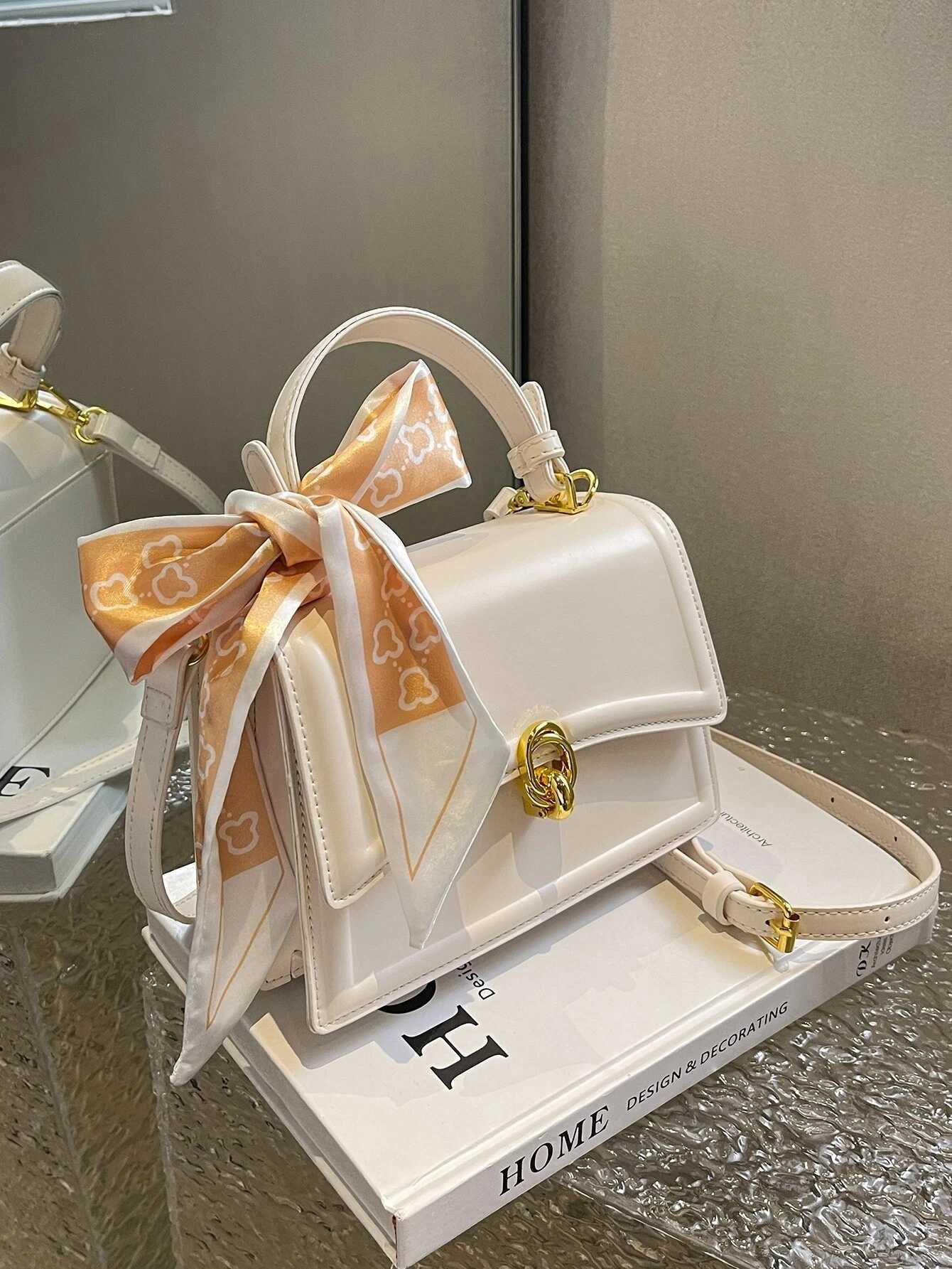 Bow Decor Lightweight Flap Bag Business Casual Mini Womens Shoulder Bag Skinny Scarf Decor Square Bag For Teen Girls Women Z250926