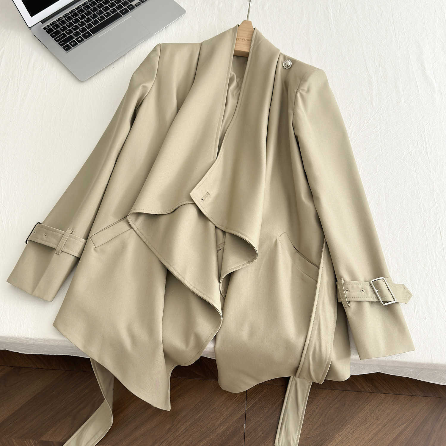 XinxingHepburn Sle Khaki Elegant Slimming Swing Collar Tie Windbreaker Womens Autumn Draped Coat W250926