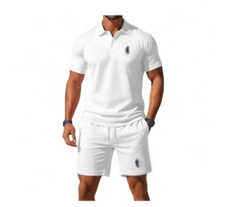 Men's Tracksuit Luxury Designer Set Casual Short Sleeve Embroidered small horse olid Color Polo Shirt+Shorts Streetwear 2 Piece suit