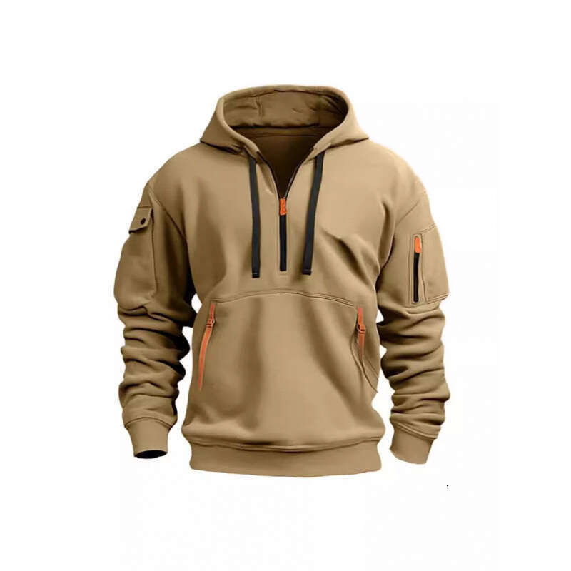 New Autumn Winter Men's Hoodie Multi-Pocket Arm Zipper Pullover Sports Casual Sweatshirt