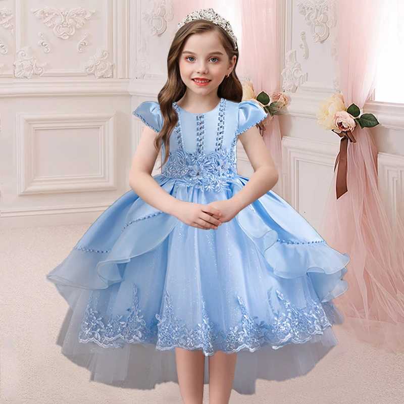 New Princess Dress Aircraft sleeve Tulle Kids Summer Girls Wedding Birthday Party Children Prom Costume Formal Evening Clothes Z250926