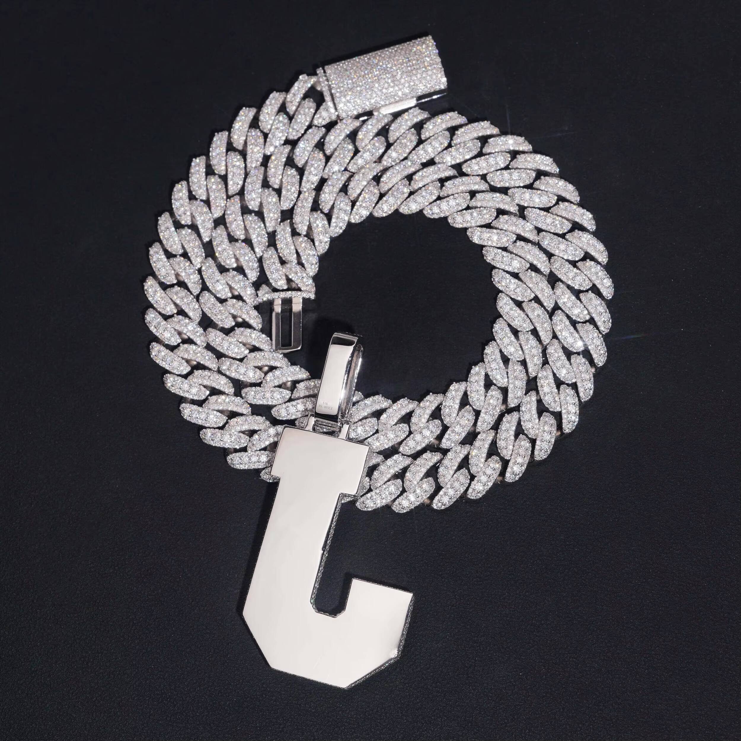 Fine Jewelry Pass Diamond Tester Customized Trendized Luxury Jewelry 925 Silver White Gold Iced Out VVS Moissanite Letter Initial Pendant