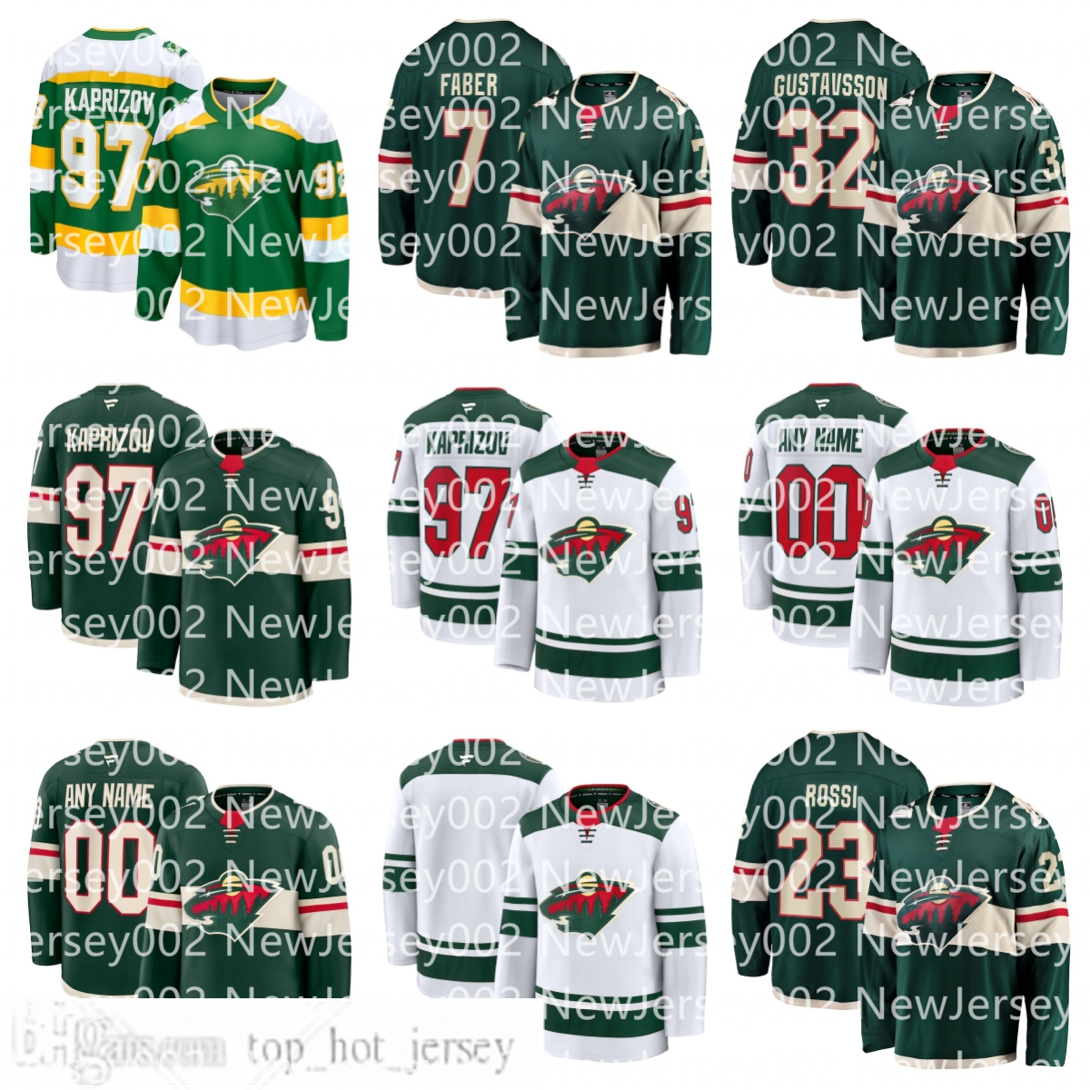 Wild Marc-Andre Fleury Brock Faber Kirill Kaprizov Matthew Boldy Filip Gustavsson Vladimir Tarasenko Joel Eriksson Mats Zuccarello Jake Middleton Custom Jersey