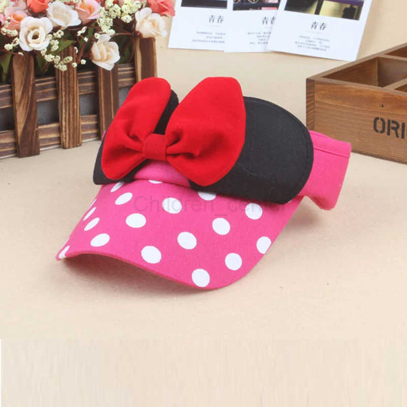 Disney Hat Minnie Mouse Cartoon Hat Minnie Bow Sunscreen Empty Top Hats for Girls Summer Outdoor Sun Protection Visor Cap Gifts H250926