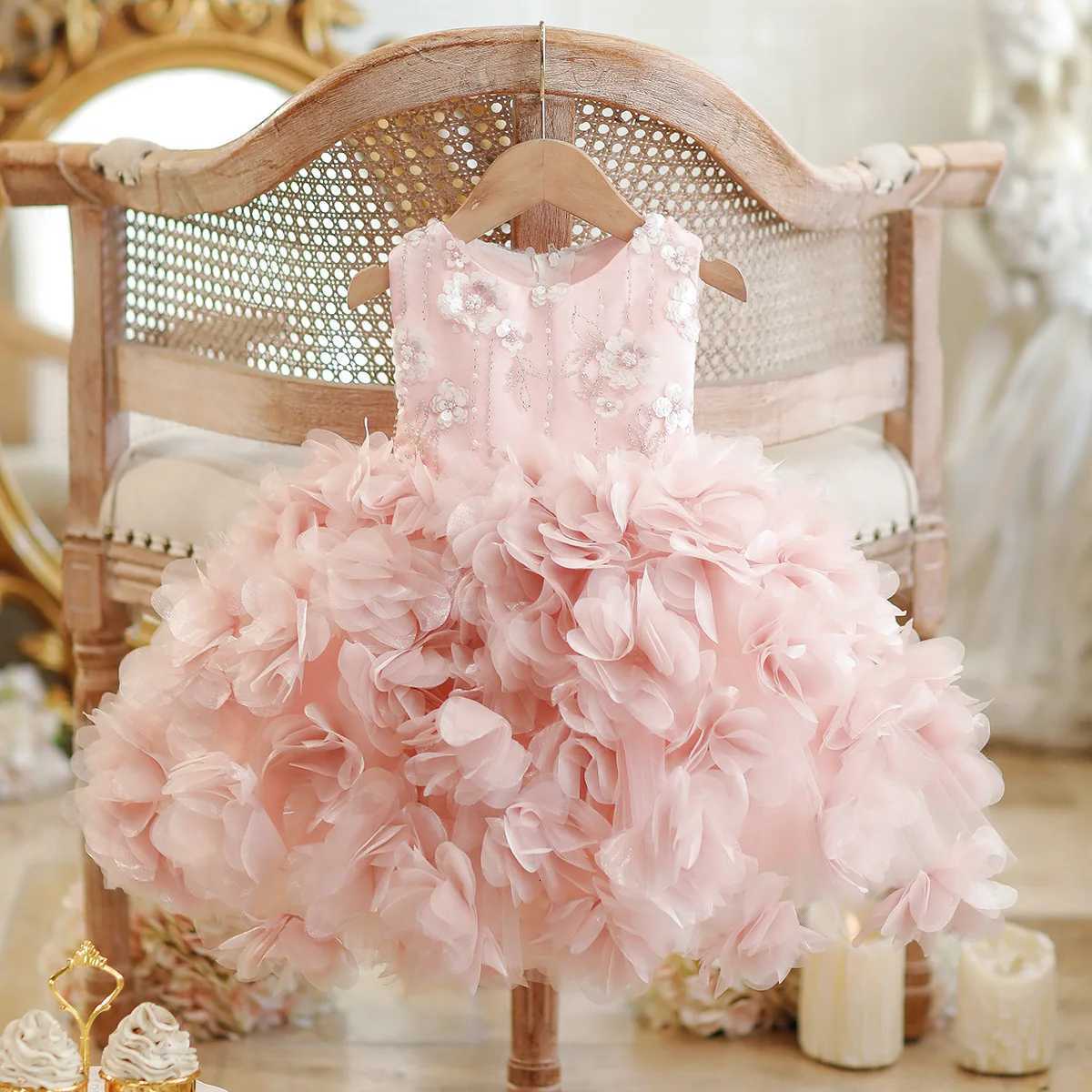 Pink Girls Birthday Party Fairy Tale Ball Gown Puffy Cake Skirt Sparkling Princess Dress Childrens Wear Flower Girl Z250926