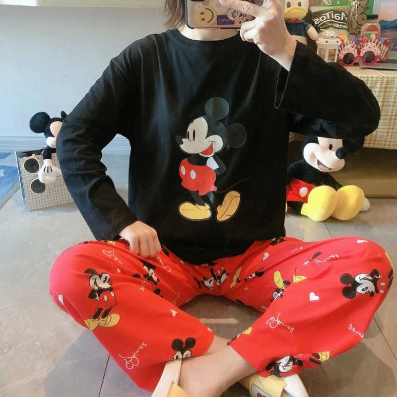 Disney Womens Pajamas Sets Spring Autumn TwoPiece Cute Print Pyjama Long Sleeve Pijama Home Clothes Twopiece H250926