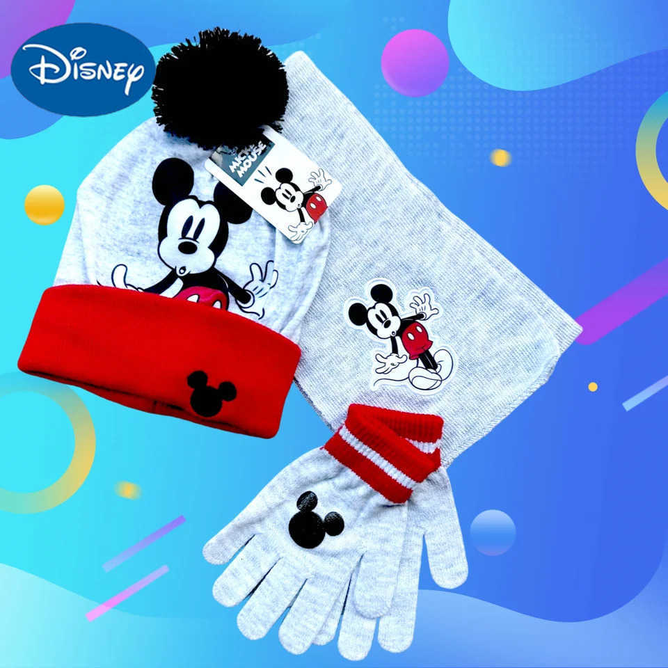 Disney 3pcsset 48Years Childrens Hat Minnie Mickey Boys Cartoon hats scarf gloves hat knitted sets girl cap H250926