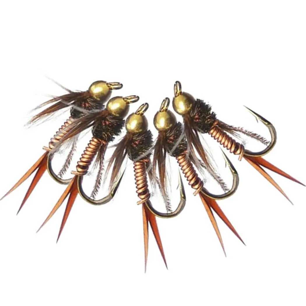 61224PcsBox Fast Sinking Wire Tungsten Bead Dry Flies Nymph Fishing Fake Lure Fishing for TroutBass Bait W250926