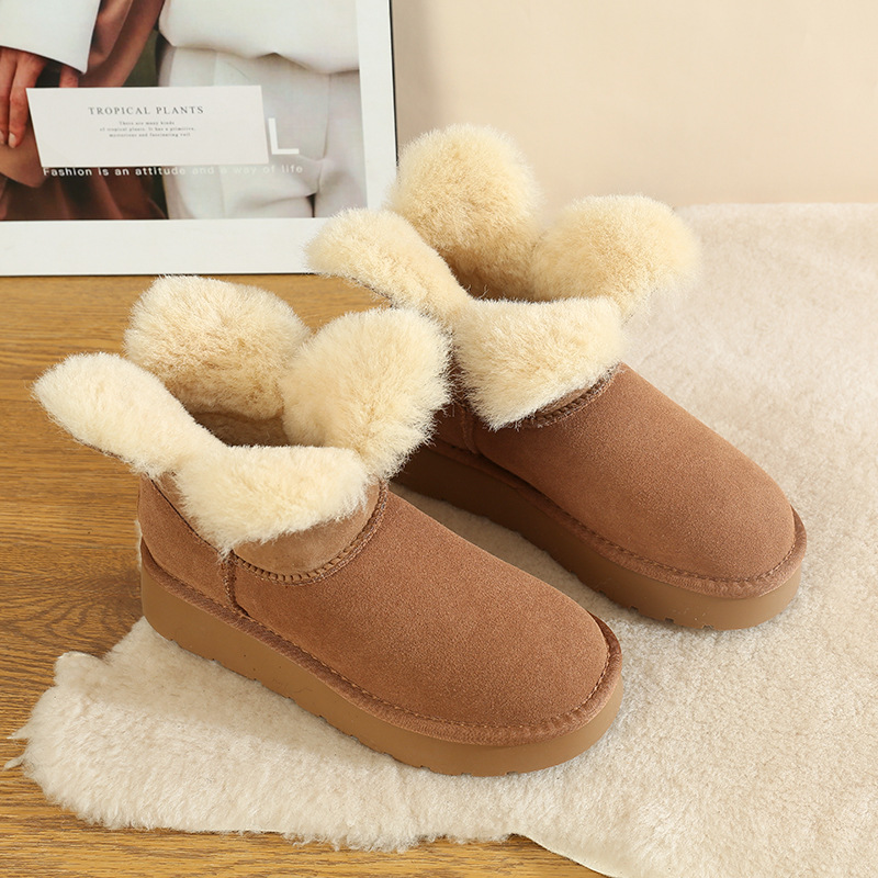 CE designer shoes Free shipping oxhide affordable luxury Winter anti slip snow boots with thick plush cotton shoes Stable load-bearing white