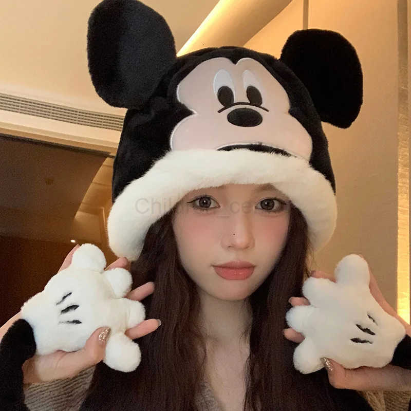 Disney Authentic Autumn Winter Mickey Minnie Plush Hat Cartoon Cute Pullover Cold Resistant Warm OnePiece Hat Sweet Home Gift Girls H250926
