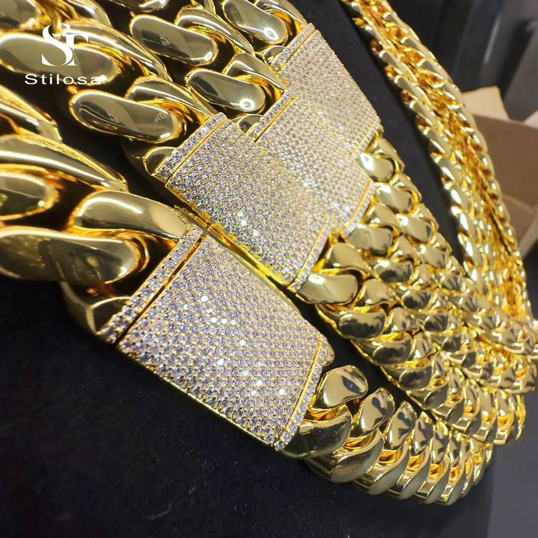 Custom Size Necklace HipHop Jewelry Link Chain Brass Plating 18k Gold Miami Cuban Chain