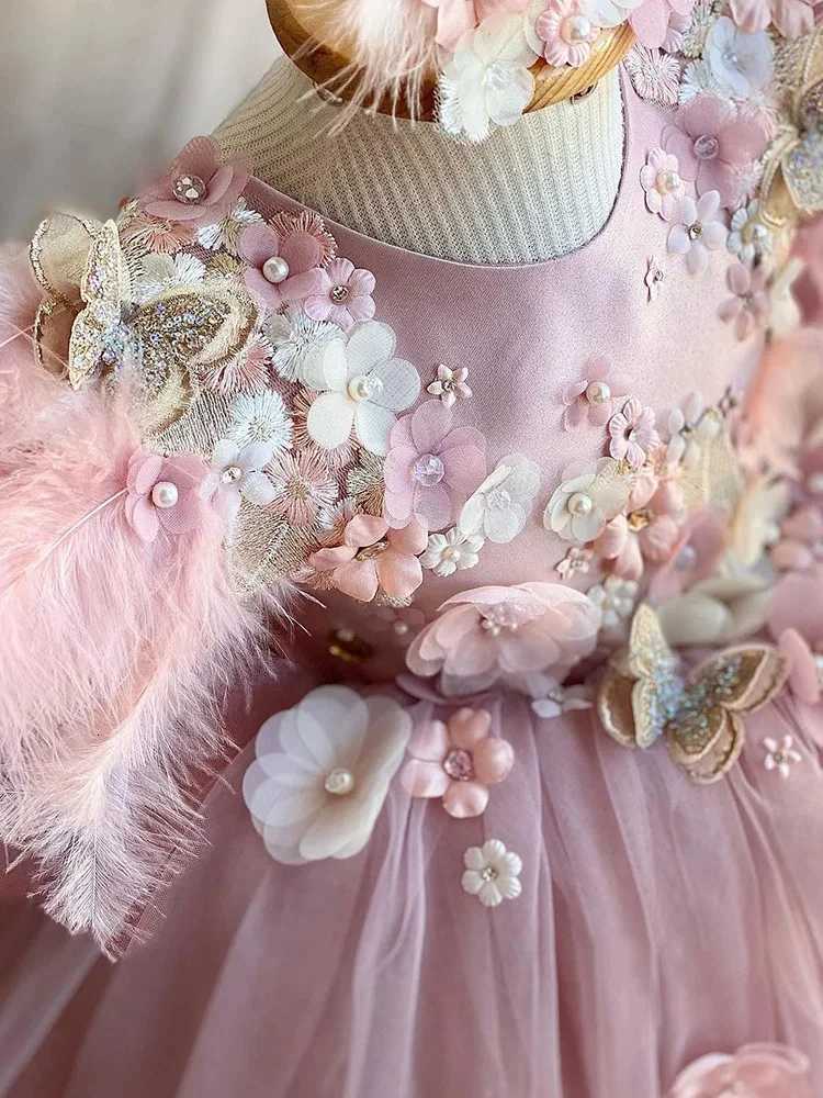 New Pink Childrens Lolita Dress Girls Princess Embroidered Flower Pearl Strap Fluffy Dress Carnival Birthday Party Prom Dress Z250926