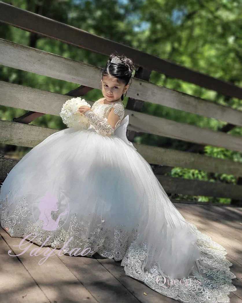 Customized Pink Flower Girl Dresses For Wedding Gold Appliques Floor Length Kids Birthday Party First Communion Gown Z250926