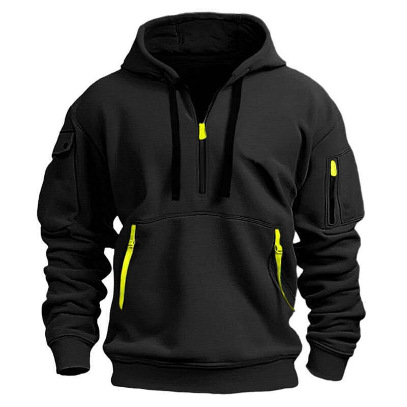 New Autumn Winter Men's Hoodie Multi-Pocket Arm Zipper Pullover Sports Casual Sweatshirt