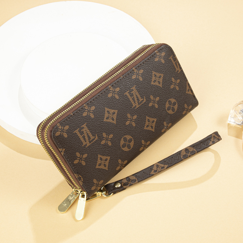 Wholesale new European and American fashion women's long wallet, large capacity double zipper handbag, old flower phone bag