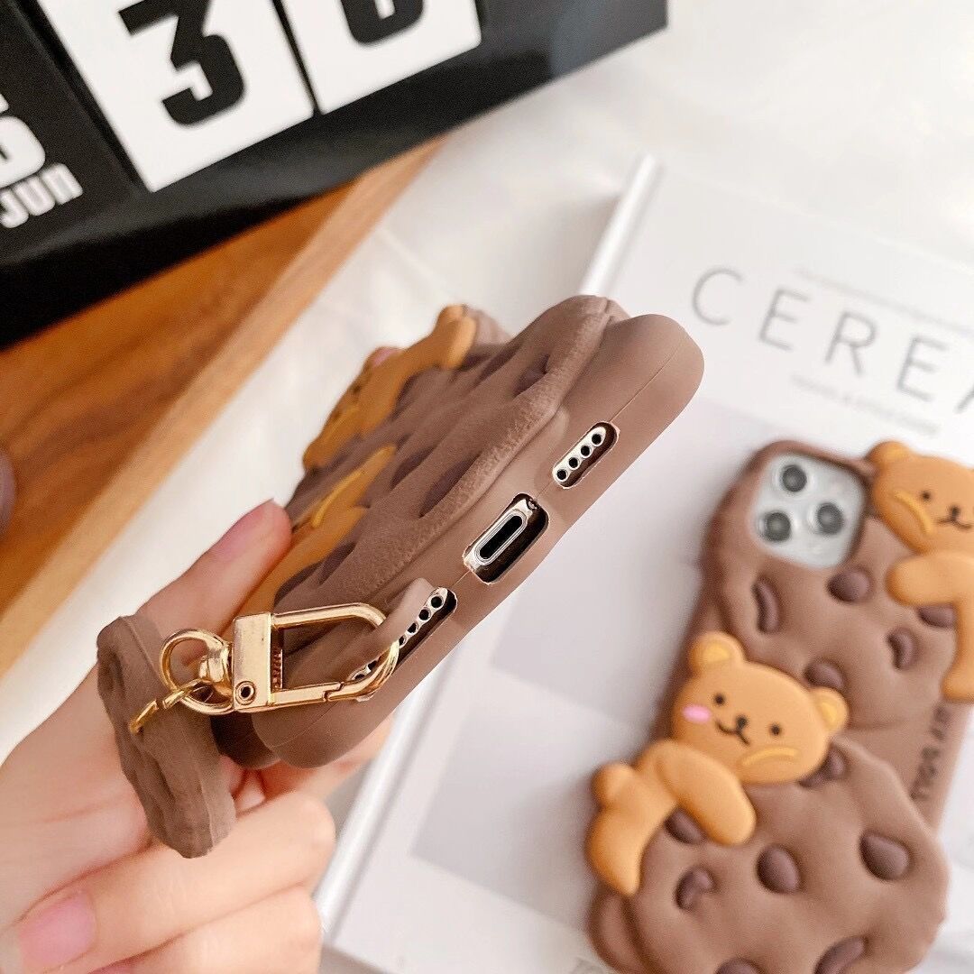 Cartoon Version Anti-fall Phone Case Biscuit Bear Shape Mobile phone protective case with hanging rope for iPhone17 16PRO MAX 15 14 PRO