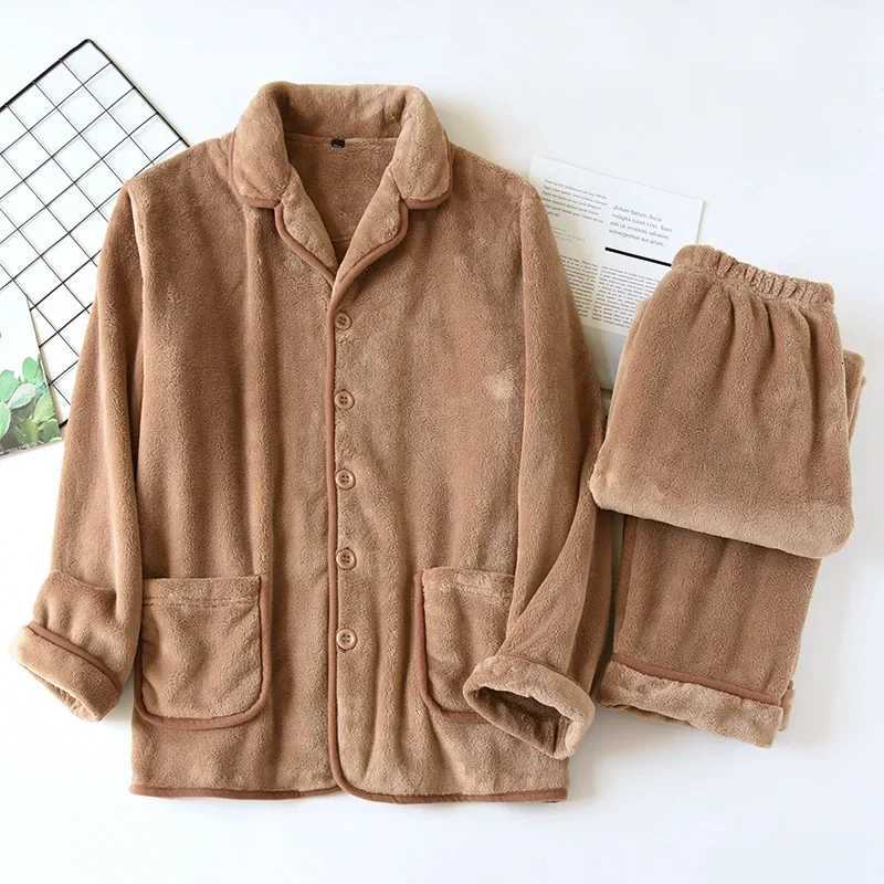 Autumn and winter new couples thickened coral fleece pajamas longsleeved trousers twopiece flannel large size homewear suit Z250925