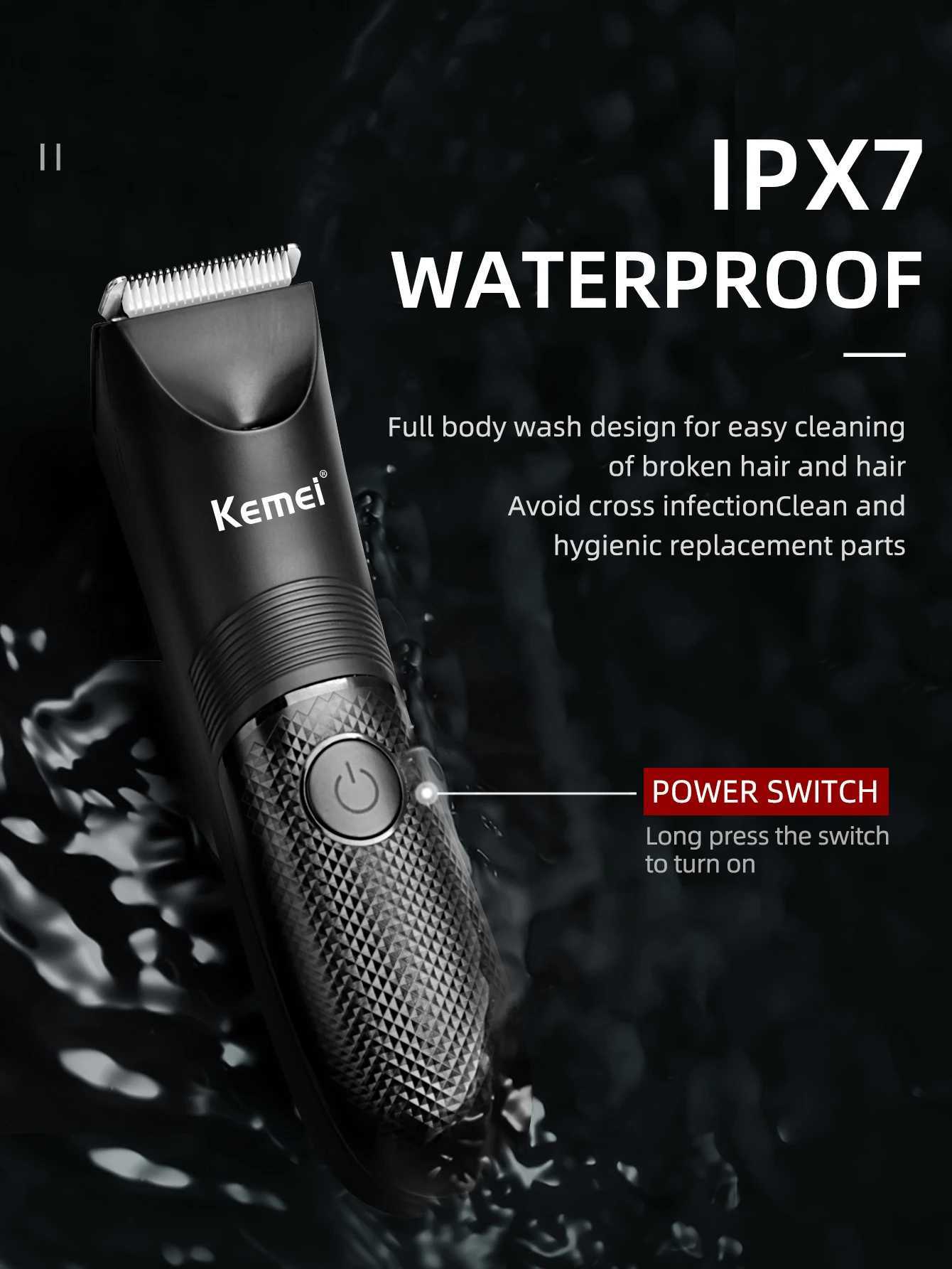 Kemei Electric Hair Clipper Professional Sensitive Area Haircuts Machine Waterproof Body Trimmer with Charging Base KM1838 R250926