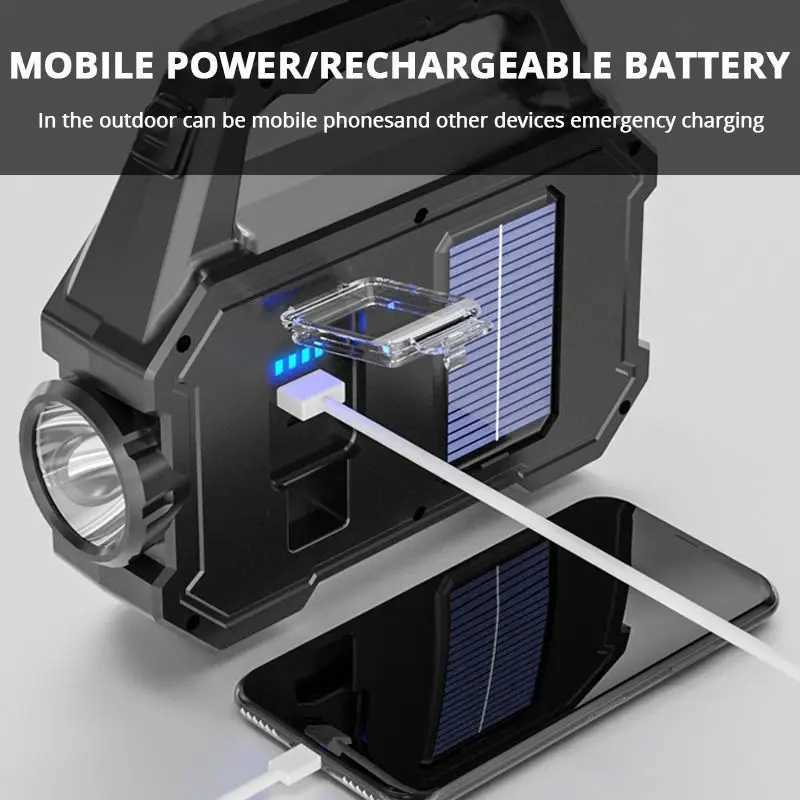 High Power Led Flashlights Rechargeable Camping Work Light Multi Functional Portable Light Solar Charging 6 Lighting Modes C250925