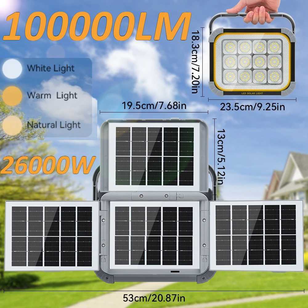 4 SolarPanels Portable Outdoor LED Light USB Charging Bank Power Floodlight Wireless Camping Tent Night Stall Emergency Light C250925