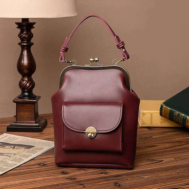 Women Handbags Retro Kiss Lock Shoulder PU Brand Design Lady Vintage Leather Messenger Bag Female Clip Bags