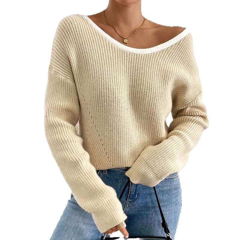 Autumn and Winter New Sweater Women's fashion Back Bow Decoration Round Neck Pullover Knitwear